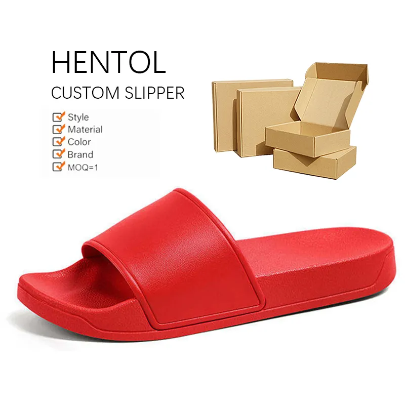 Hentol Custom Made Men Slippers Brand Name Blank Slide Sandal custom Summer Beach Pvc Sliders Slippers For Men