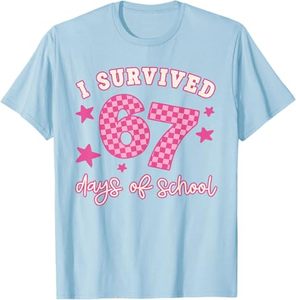 T-shirt à col rond pour garçons et filles, motif « J'ai survécu à 67 jours d'école », drôle, 67 enseignants, étudiants, Meme, MOQ=1, livraison gratuite, haut - Product Image 6