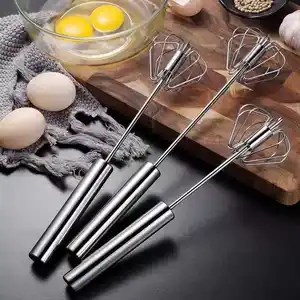 Batidor semiautomático de acero inoxidable, batidor rotativo de crema y huevos, batidor Manual para uso doméstico