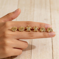 Ensemble de boucles d'oreilles hypoallergéniques en forme de coquille de tortue marine, sans ternissement, en acier inoxydable doré avec zircon cubique, bijoux d'été pour la plage