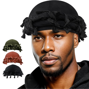 قبعة بيني مخصصة للبالغين مع شرابة وشريط داخلي ملتوي على شكل عجينة مقلية، قبعة هيب هوب - Product Image 1