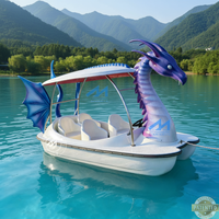 Bateau à pédales électrique Meierya M-050 pour 4 personnes, coque en fibre de verre, yacht sportif Dragon, avec pare-soleil, antidérapant, écologique, certifié CE