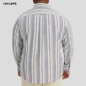 Men Plus Size Stripe Linen Shirt Long Sleeve <b>Button</b> Up Relaxed Fit Casual Breathable Summer Beach Shirt - Product Image 2