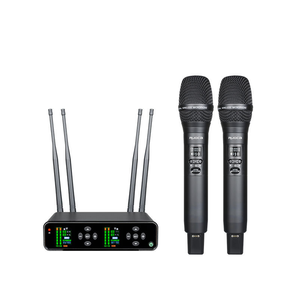 Microphone sans fil numérique double canal avec connecteur XLR, corps métallique, micro portable et bodypack, 4 antennes, portée de 200 m - Product Image 1