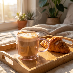 <span class=keywords><strong>Taza</strong></span> de Café de Vidrio Borosilicato de Doble Pared de 240 ml con Asa - Resistente al Calor, Diseño de Rayas Verticales de Colores para el Hogar y la Oficina - Product Image 5
