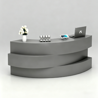 Comptoir de réception moderne multi-niveaux incurvé avec éclairage LED inférieur pour salon de beauté, bureau, hôtel, boutique, spa