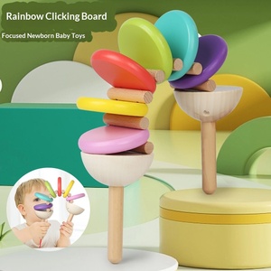 Instrumentos de Percusión de Madera para Bebés, Sonajeros de Mano con Diseño de Arcoíris, Juguete Musical Educativo para el Aprendizaje Temprano del Bebé - Product Image 3