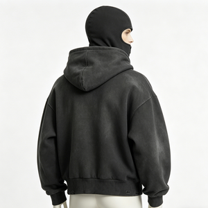 Sweat à capuche unisexe en <span class=keywords><strong>molleton</strong></span> épais 100 % coton lavé, imprimé DTG/DTF personnalisé, brodé, avec fermeture éclair, idéal pour l'hiver - Product Image 3