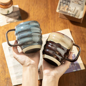 Taza de cerámica cocida al horno, taza en espiral de bronce, gran capacidad con asa, taza de café de estilo japonés para mujer - Product Image 2