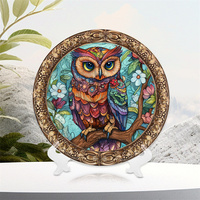 Artistique délicat coloré divers types de peinture d'oiseau Animal hibou motif élément résine disque Art plaque maison ornements