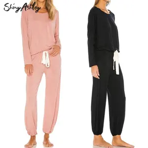 Vente directe en usine de vêtements d'intérieur de couleur pure pour femmes vêtements de nuit de sport ensemble de pyjamas pour femmes vêtements de détente