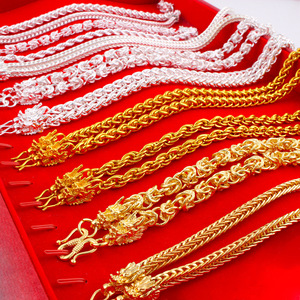Conjunto de Collar y Pulsera para Hombre con Cabeza de Dragón Bañado en Oro, Diseño de Espina de Serpiente Trenzada y Cola de Zorro, Joyería de Oro Artificial para Fiesta - Product Image 1