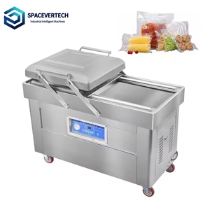 Machine d'emballage sous vide à <span class=keywords><strong>double</strong></span> chambre pour poulet, avec deux chambres sous vide en plastique pour sceller l'emballage. - Product Image 1