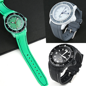 Bracelet de montre en caoutchouc en promotion pour <span class=keywords><strong>Swatch</strong></span> Blancpain, bracelet de remplacement en TPU avec extrémités courbées 22 mm pour montre 5 OCEANS - Product Image 3