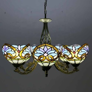 LongHuiJing 110V-120V 6 <b>Lights</b> LED Pendant <b>Light</b> Tiffany Stained Glass Love Patterned Brass Finish <b>Chandelier</b> 35.5Inch 2700K - Product Image 2