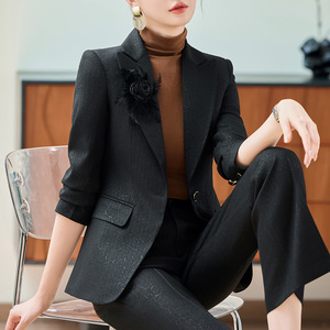 Women's Burgundy Suit Set Long Sleeve Slim Fit Formal Wear For Presenters Anti-Wrinkle Diamond Pattern Polyester Fabric - Product Image 2