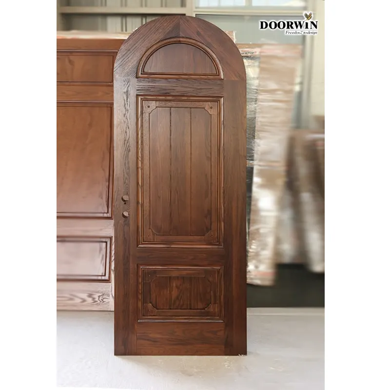 Doorwin phong cách Châu Âu làm bằng gỗ sồi cửa Trước Vòng đầu thiết kế bằng gỗ duy nhất cửa chính cửa nội thất hiện đại