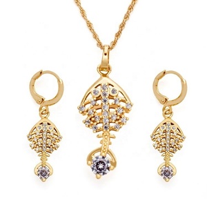 Joyería de Moda al por Mayor, Juego de Aretes y Collares con Hojas de Circonita Cúbica Chapados en Oro de 18k para Mujer, para Bodas - Product Image 1