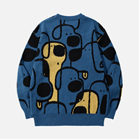 Pull-over pour homme à col rond, tricoté, imprimé avec des motifs de dessins animés intéressants, doux