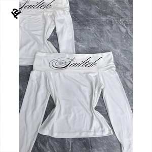 Top Corto Bianco Personalizzato a Maniche Lunghe per Donne, Alta Qualità, Vestibilità Aderente, in Cotone Elasticizzato, Sexy Abbigliamento da Club, <span class=keywords><strong>T</strong></span>-<span class=keywords><strong>Shirt</strong></span> con Spalle Scoperte - Product Image 3
