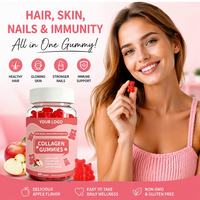 Compléments alimentaires en gommes de collagène hydrolysé pour adultes, marque privée OEM, pour cheveux, peau et ongles, avec biotine, multivitamines, éclaircissant pour la peau, végétalien