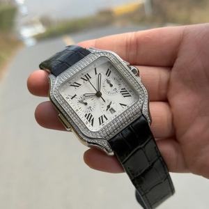 Reloj de pulsera de lujo de alta calidad con esfera de zafiro personalizada, movimiento mecánico, correa de cuero genuino con diamantes. - Product Image 3