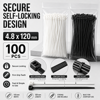 Attaches-câbles autobloquantes mini 4,8x120mm, 100 pièces, noir et blanc, en nylon, à forte adhérence, pour l'organisation de fils et cordons, sangles de fixation, lot