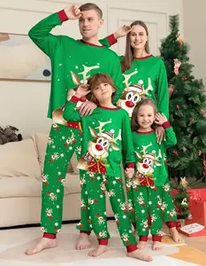 Factory Designer Custom Ladies Women Man Matching Christmas Tree Green Print Sleepwear Pajamas Pijama Pyjamas Pjs Set For Family