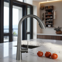 Robinet de cuisine monocommande extractible gris en acier inoxydable avec cartouche céramique, mitigeur moderne pour évier résidentiel