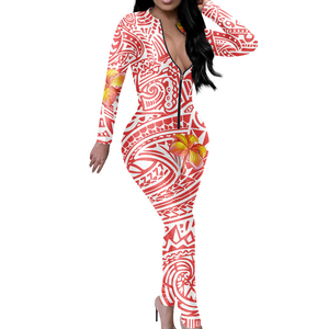 Custom <strong>Jumpsuit</strong> for Women Hawaii Polynesian Unique Custom Personalised Playsuit V Neck Zipper Long Sleeve Bodycon Clubwear - Product Image 3