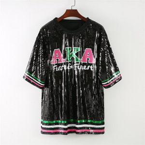 Fashion Green <strong>Pink</strong> Aka Sorority Apparel Sequin T Shirt <strong>Dress</strong> Custom Oem Casual <strong>Dresses</strong> - Product Image 1