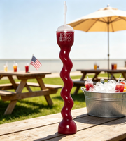 Gobelet créatif ondulé torsadé en plastique pour slushie, long, avec couvercle et paille, idéal pour les boissons froides de piscine, de bar et de festival