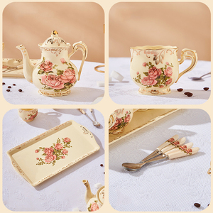 Service à thé en porcelaine rose ivoire vintage avec théière, motif floral, idéal pour un cadeau - Product Image 6