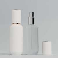 LANCAI Lot de 4 flacons pompe à lotion ronds en verre de tailles variées, luxe, 30/50 ml, finition blanche mate transparente, gravure métallique