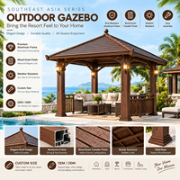 Pergola en aluminium de style sud-est asiatique, toit à double pignon avec balustrade, pavillon à thé pour jardin arrière-cour en Thaïlande et en Indonésie