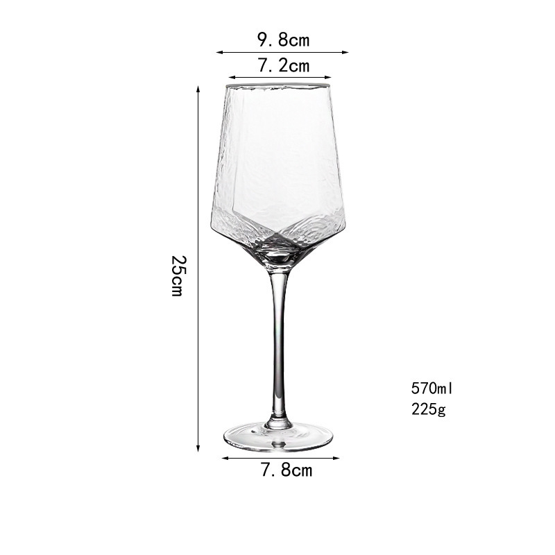 Transparent vertical diamond red wine glass