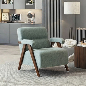 Fauteuil d'appoint ergonomique et durable OE HOME, style Mid-Century Modern, avec structure en bois massif, rembourrage épais et accoudoirs capitonnés, pour salon - Product Image 3