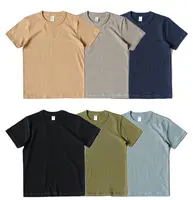 품질 무거운 무게 Slub 코튼 T 셔츠 여름 도매 남성 의류 빈 라운드 넥 카키 유니섹스 일반 티셔츠