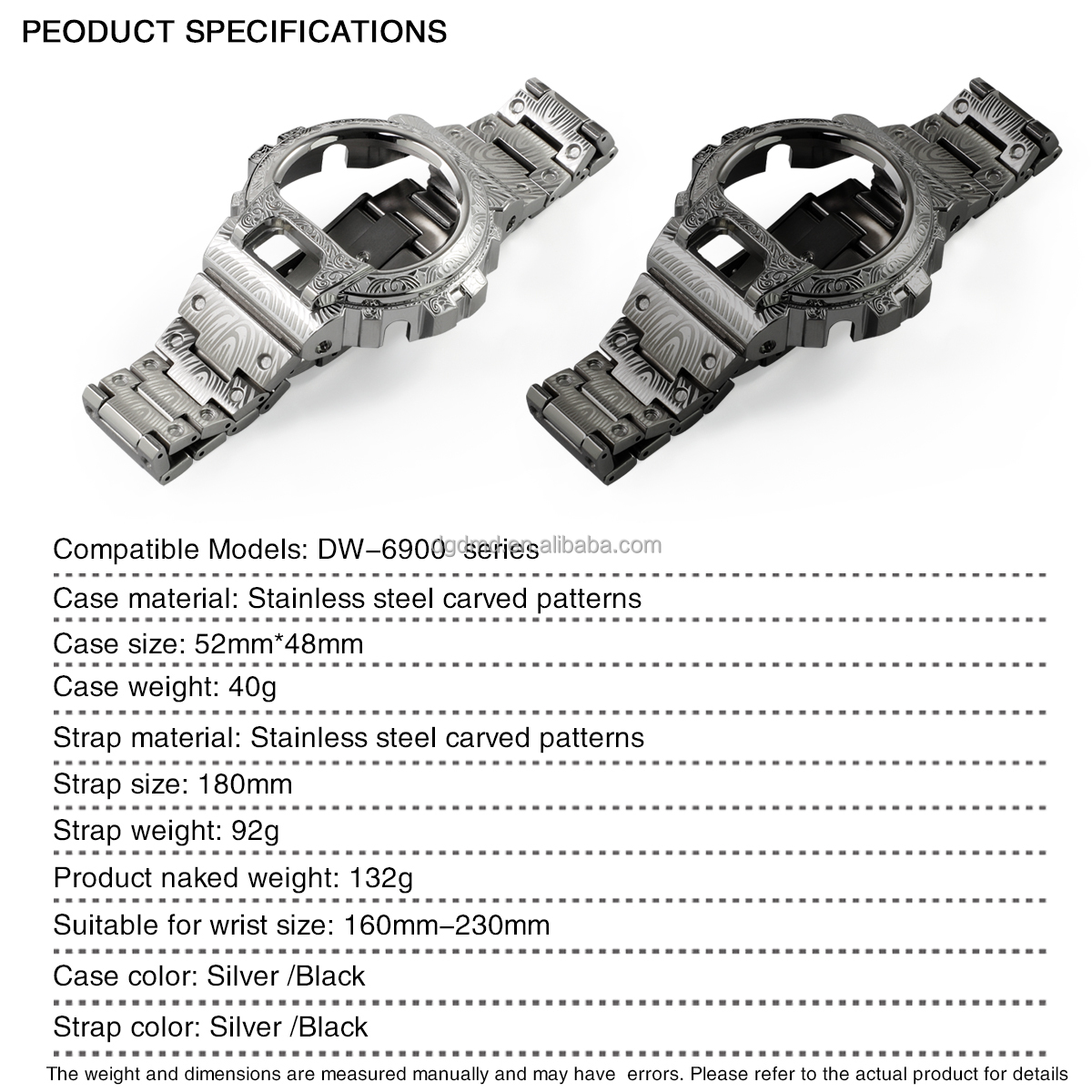 DW6900 Luxury Stainless Steel Mod Kit Carving Pattern Case & Band 