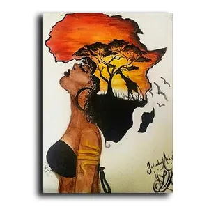 Classical African Woman Paintings on The Wall Abstract Africa Map Shape Head Wall Art Canvas Prints and Posters For Home Decor