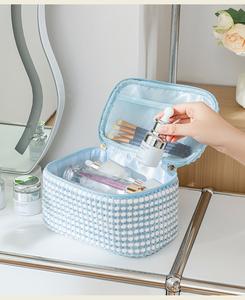 대용량 친환경 벨벳 방수 내구성 손잡이가 있는 패션 수납 화장품 가방 지퍼 재사용 가능 휴대용 - Product Image 6