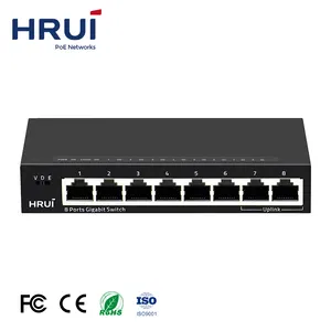 HRUI以太网交换机支持VLAN 16gbps全千兆8端口以太网交换机，用于CCTV网络IP摄像机