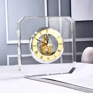 Wholesale Custom Logo Engraving Cube Crystal Table Clock