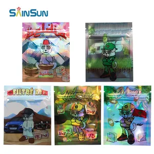 1 Gram Smell Proof Clear Black Mylar Bags With Clear Window Digital Printed Custom Holographic Small Mylar Bags