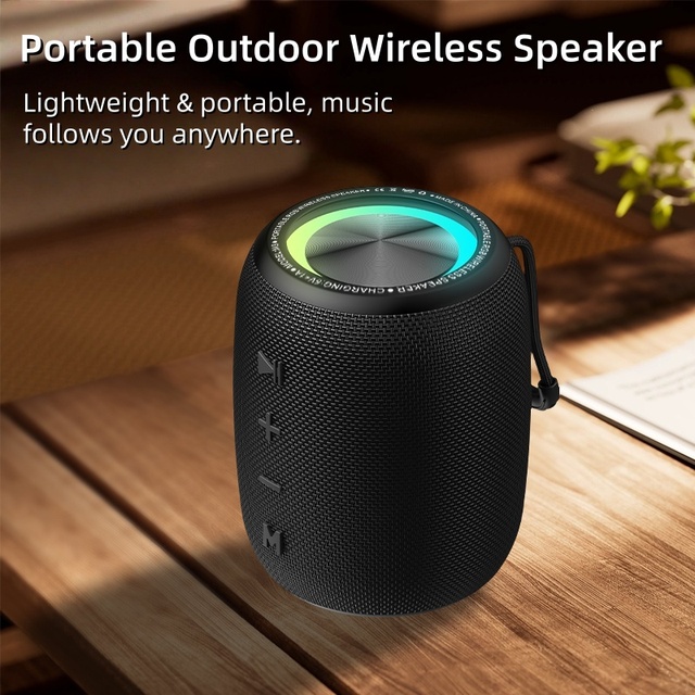 New 10W Wireless Speaker M3 with RGB LED Lights Built-in Mic AUX IPX6 Waterproof Rechargeable Battery for Indoor/Outdoor Use