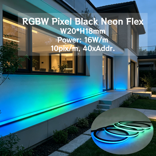 Waterproof Outdoor DMX512 Pixel RGBW Black Neon Flex IP68 24V Bendable Digital Chase Light for Building Facade Villa Neon Strips