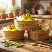 Conteneur d'emballage alimentaire personnalisé pour restaurant, de qualité alimentaire, 500/750/1000/1300 ml, bol rond en papier kraft jetable avec couvercle