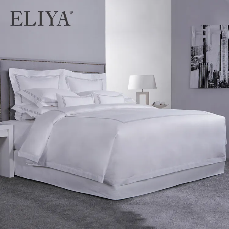 Bordado de tres líneas de tamaño doble cama de Hotel hojas 100% sábanas de algodón egipcio