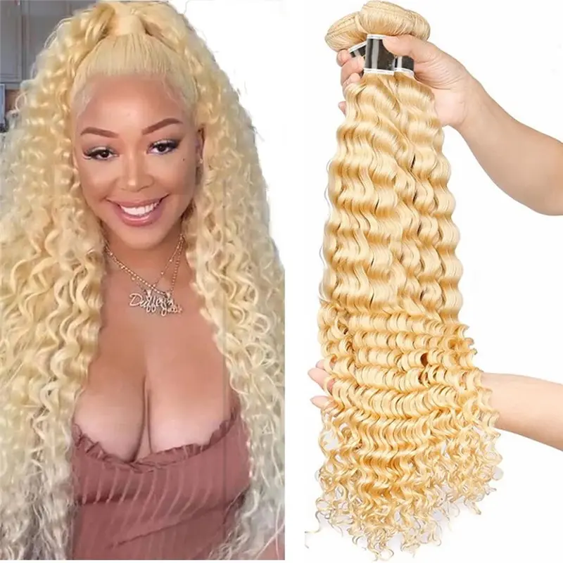 Peruvian Blonde 40 Inch Hair Weft 613 Blonde Human Hair Extensions Vendors 613 Deep Wave Bundles