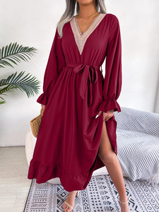Abiti Lunghi in <span class=keywords><strong>Chiffon</strong></span> da Donna alla Moda, Modelli Personalizzati Primaverili ed Estivi con Scollo a V e <span class=keywords><strong>Maniche</strong></span> <span class=keywords><strong>Lunghe</strong></span> - Product Image 6